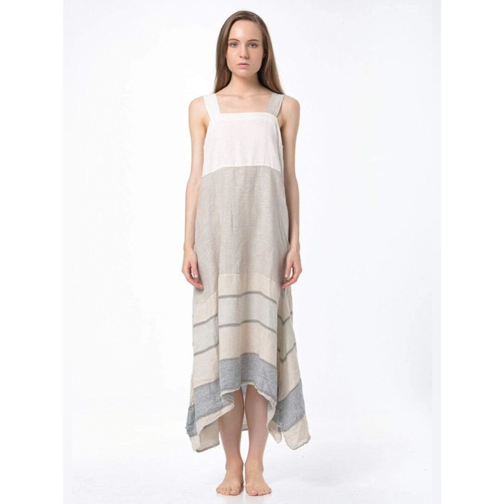 Eclectia Natural 100% Linen Asymmetrical Dress with Pockets lagenlook casual